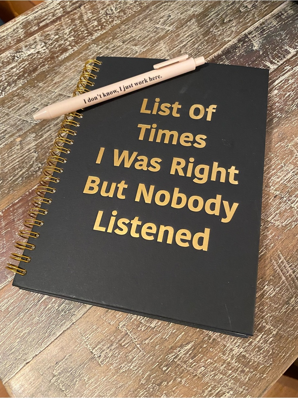 Funny Black Spiral Notebook and snarky pen set
